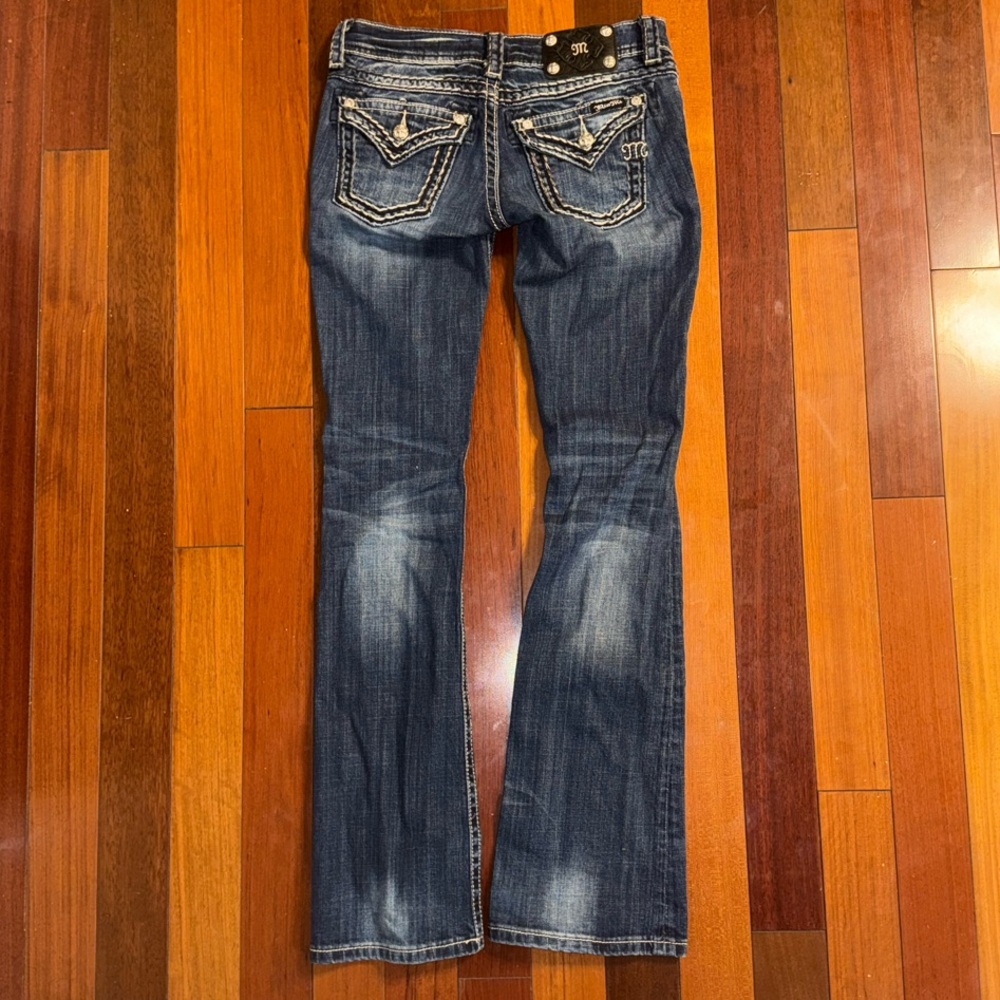 Miss Me Blue Boot Cut Jeans with Distressing